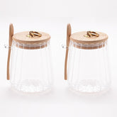 Kuber Industries Borosilicate Glass Jar with Bamboo Lid | Kitchen Organizer Items & Storage | Multi-utility, Leakproof, Airtight Storage Jar for Cookies, Snacks, Tea, Coffee, Sugar | Set of 2 (635ml)